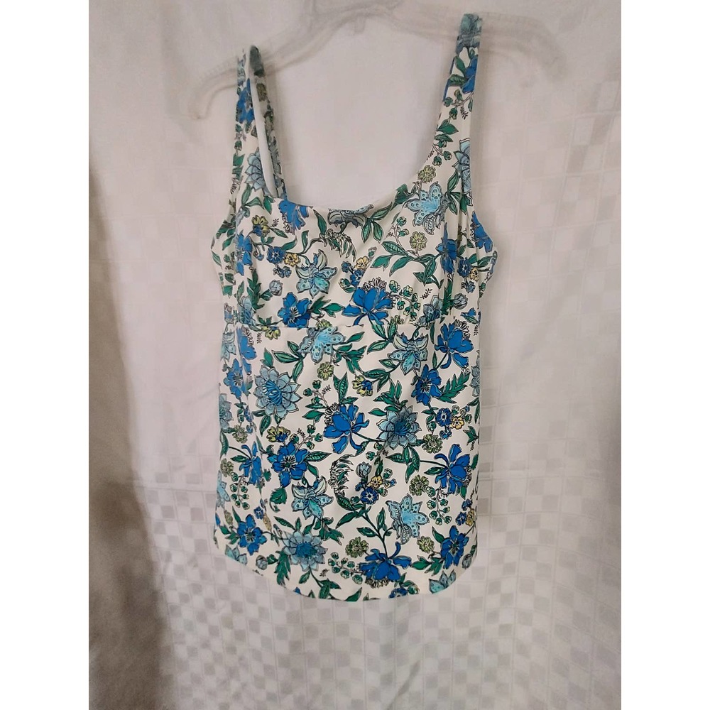 Lands' End Swim Top. Blue/light Yellow Floral Print